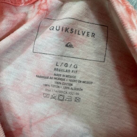 Quiksilver Shirt Mens L Crew Neck Tie Dye White Red Graphic Tee Short Sleeve - Picture 3 of 4